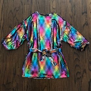 NWT Zara Bright Reversible Sequin Belted Dress